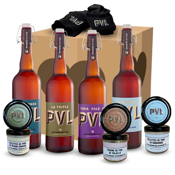 Pack de la St Valentin 4 bouteilles de Flandres bières PVL 75cl + 3 terrines et 1 paire de chaussettes - Vins Rouges Harmonieux pour Chaque Occasion