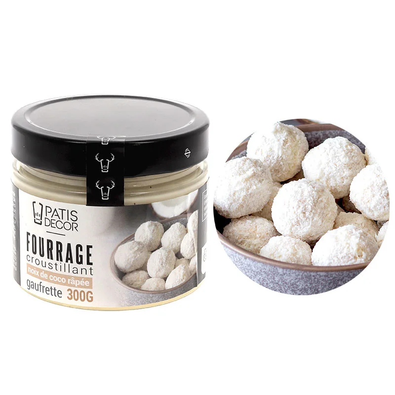 Fourrage croustillant noix de coco râpée & gaufrette – 300 g Patisdécor - ​Boulangerie-Pâtisserie | chocolat Pain au Levain & Viennoiseries