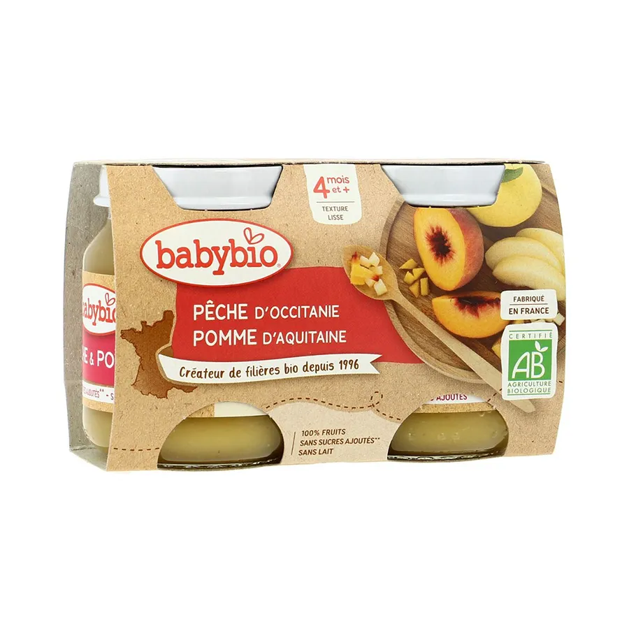 Babybio Pot pêche pomme 2*130gr - ​Boulangerie-Pâtisserie | Pain au Levain & Viennoiseries​ Au Péché Véniel menu, offres et prix - Livraison à Vernon - Uber Eats