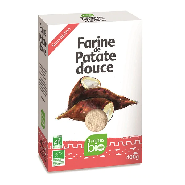 Farine de Patate Douce – Racines bio 400g - ​Boulangerie-Pâtisserie | Pain au Levain & Viennoiseries​ Préparation pour pains & gâteaux sans gluten – Casino – 500 g