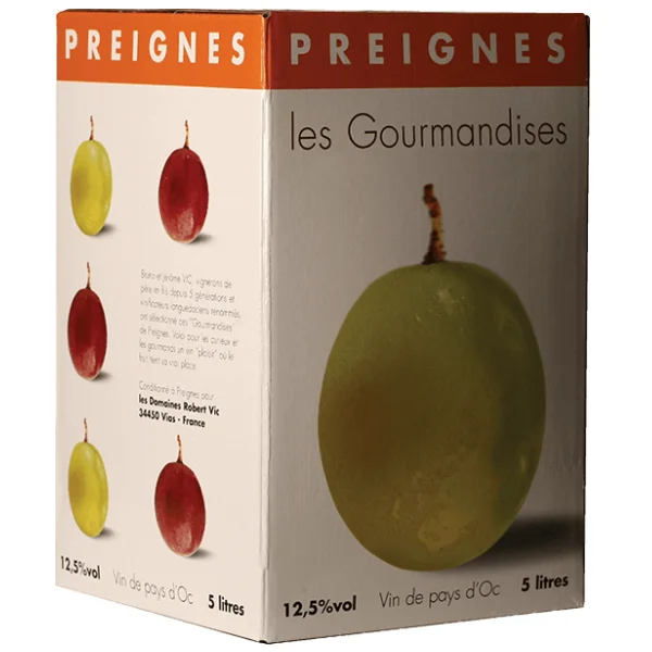 GOURMANDISES blanc Domaine Preignes Vieux Oc BIB Litres Édition Limitée Art Table Française Promotion