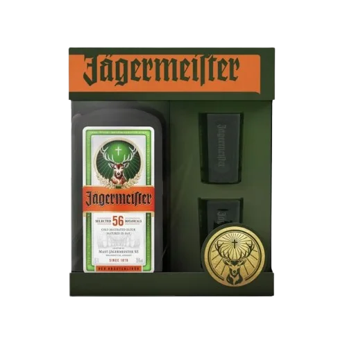 Jagermeister Coffret 35° 70 cl + 2 shots - Éclairage de qualité GSL avec frais de port offerts