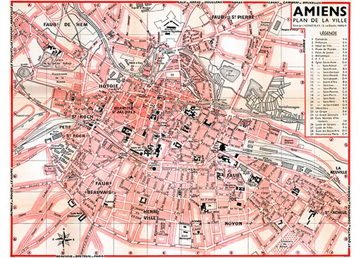 Plan de ville vintage d’Amiens - Vins Rouges Harmonieux pour Chaque Occasion - régions viticoles plan ville vin occasion