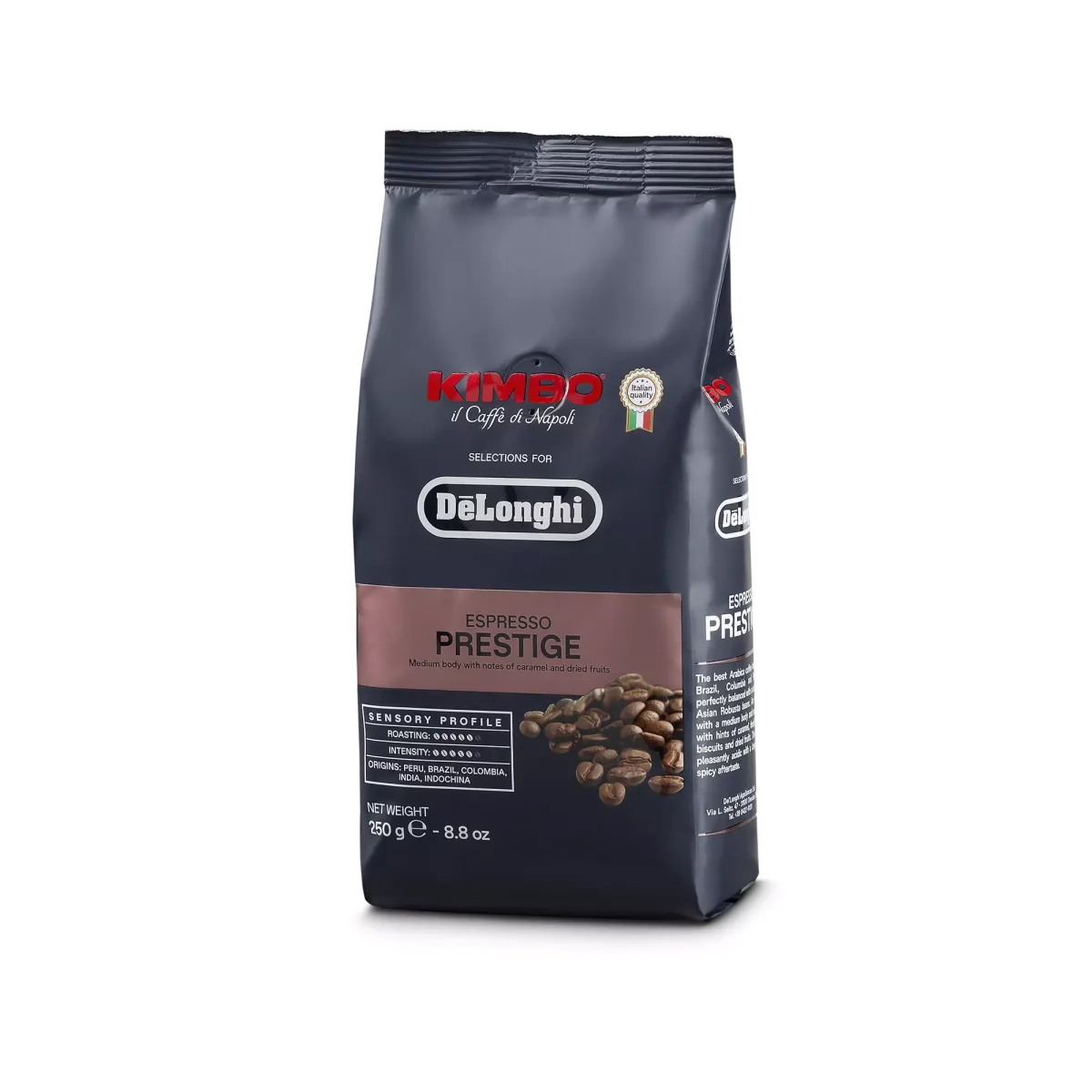 DeLonghi Café Kimbo Espresso en pack grain Prestige 65% Arabica 35% Robusta, 250 g - Accessoires Électroménagers en Promotion : Tout pour Votre Maison à Moins Cher !