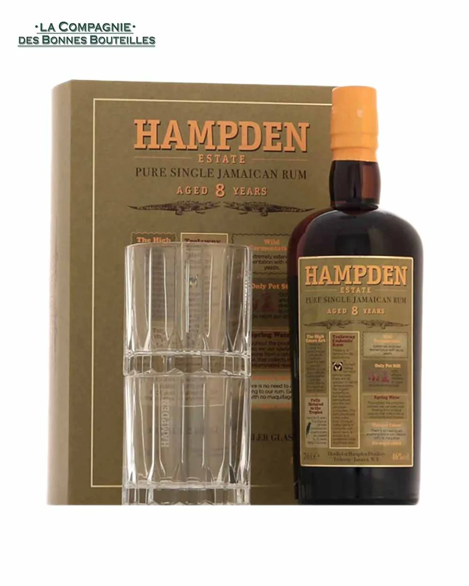Coffret 2 verres rhum de mélasse Hampden 8 ans 70 cl - Vins Rouges Harmonieux pour Chaque Occasion Coffret 2 verres de dégustation by Excellence Rhum